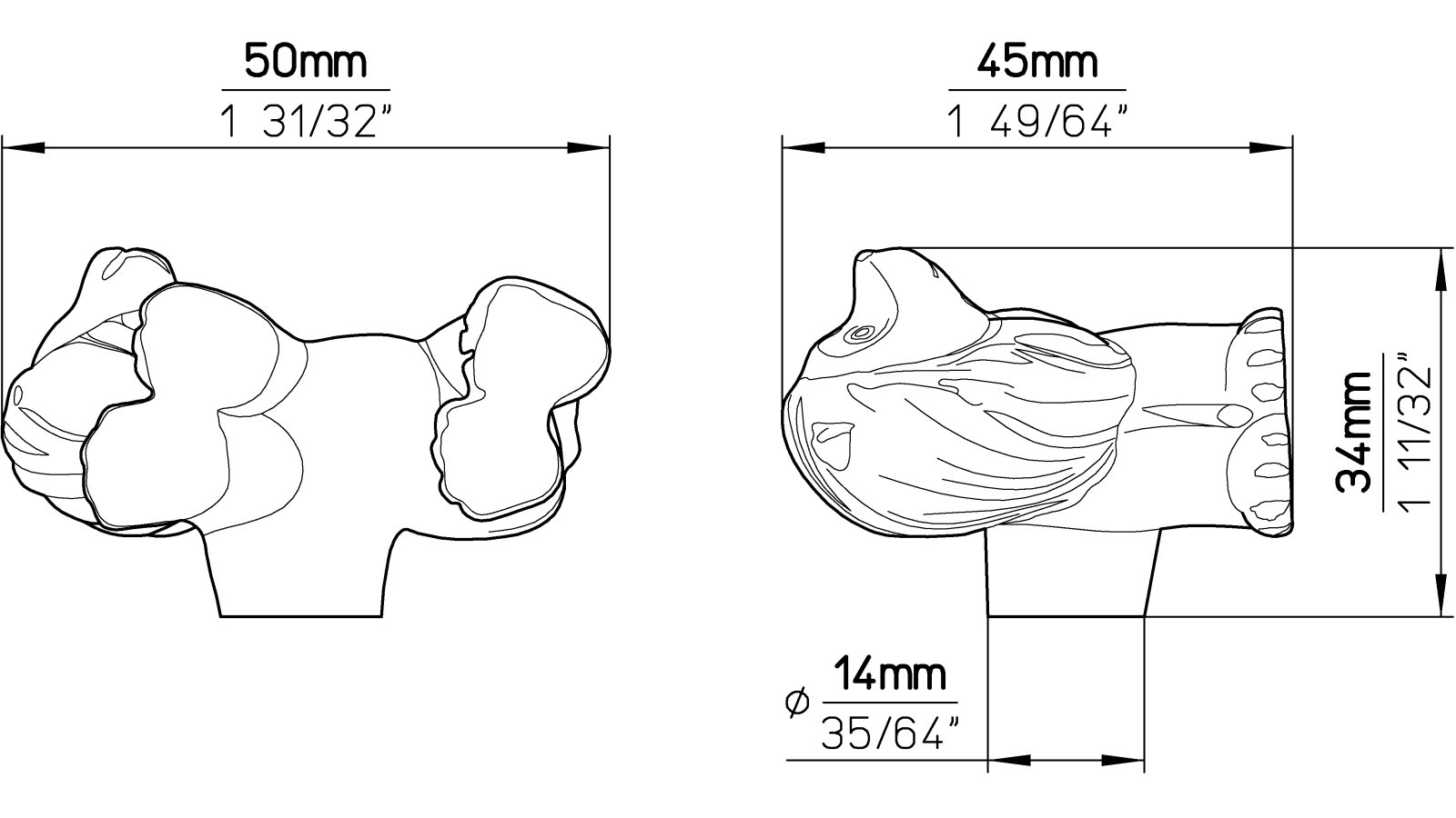 Knopf Oelsnitz Kunststoff löwe - 47 mm lang  vor weißem Hintergrund