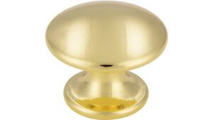 Knopf Offenbach Druckguss glänzend vermessingt - 25 mm lang vor weißem Hintergrund