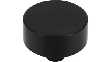 Knopf Oftersheim Aluminium schwarz matt pulverbeschichtet - 33 mm lang  vor weißem Hintergrund