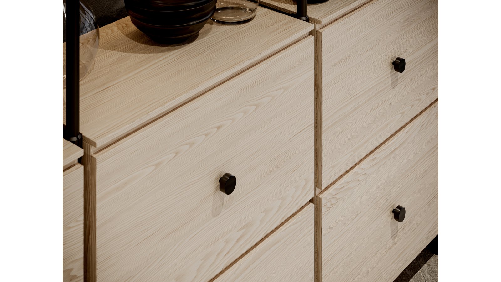 Knopf Oftersheim Aluminium schwarz matt pulverbeschichtet - 33 mm lang  vor weißem Hintergrund