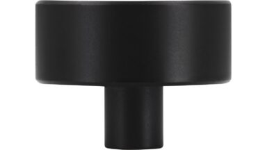 Knopf Oftersheim Aluminium schwarz matt pulverbeschichtet - 33 mm lang  vor weißem Hintergrund