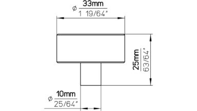 Knopf Oftersheim Aluminium schwarz matt pulverbeschichtet - 33 mm lang  vor weißem Hintergrund