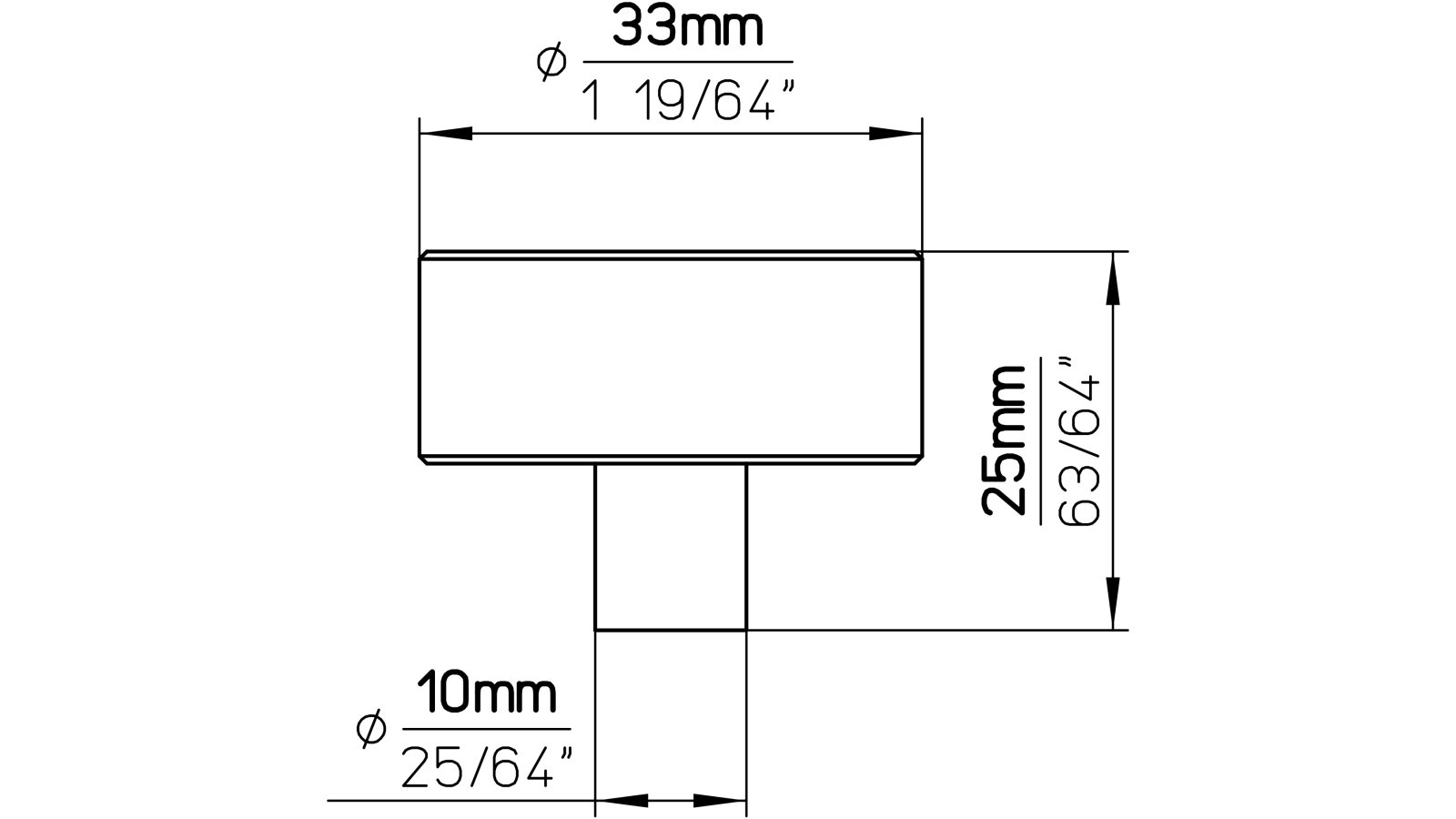 Knopf Oftersheim Aluminium schwarz matt pulverbeschichtet - 33 mm lang  vor weißem Hintergrund