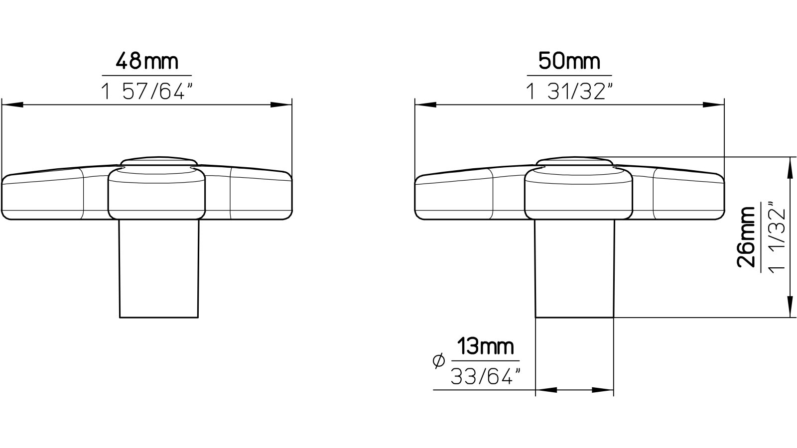 Moebelknopf-Ostercappeln-weiss-alufarbig-gelb-transparent-Aluminium-Glas-Kunststoff-laenge-50-676880-technische-zeichnung Knopf Ostercappeln Kunststoff glaseffekt gelb metallisiert weißaluminium - 50 mm lang vor weißem Hintergrund