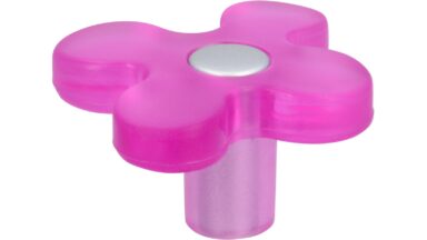 Knopf Ostercappeln Kunststoff glaseffekt pink metallisiert weißaluminium - 50 mm lang vor weißem Hintergrund