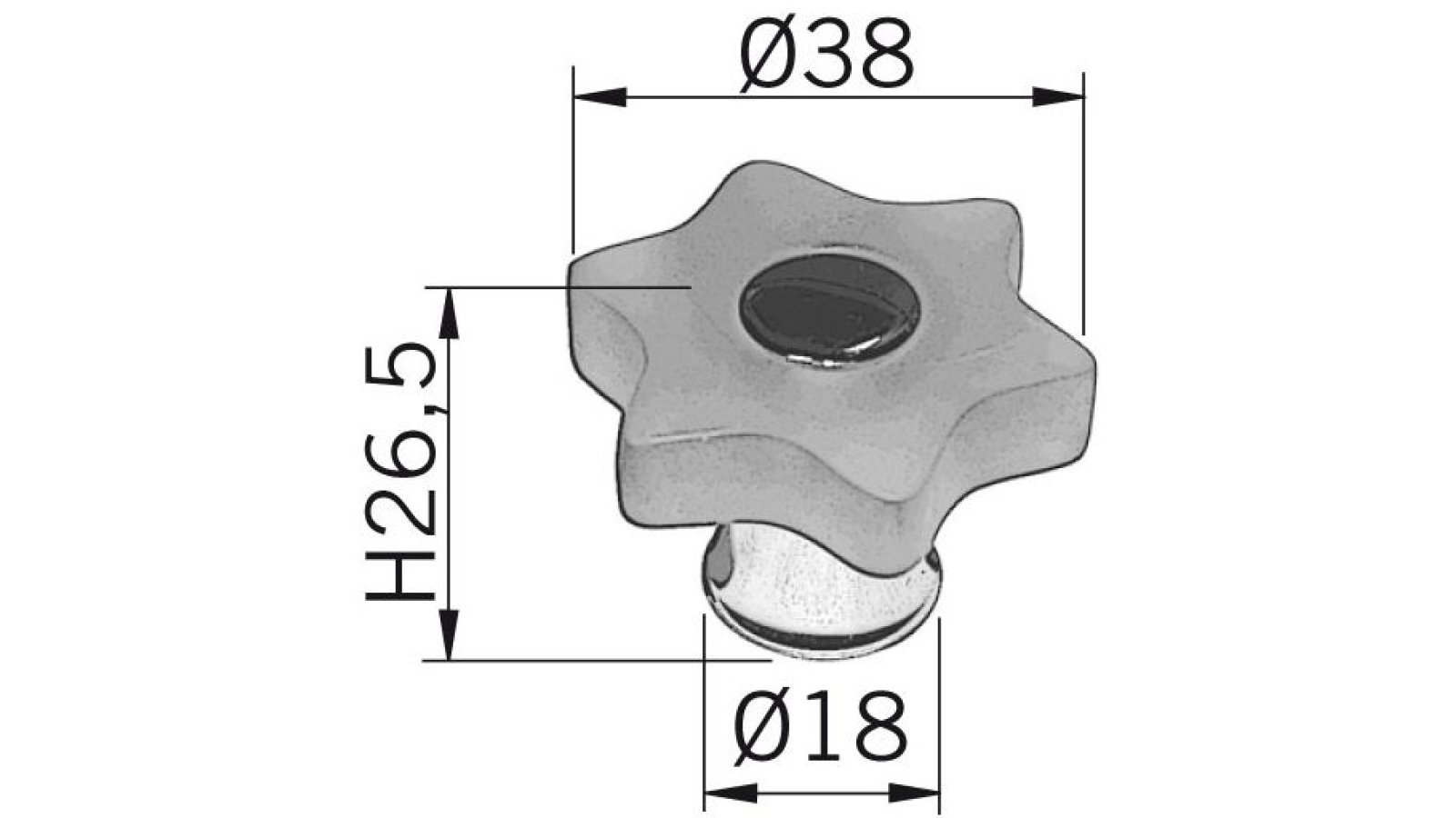 Moebelknopf-Perleberg-chrom-blau-transparent-messing-Messing-Glas-Kunststoff-laenge-38-611922-technische-zeichnung Knopf Perleberg Kunststoff-Messing/Metallfuß glaseffekt fernblau matt poliert verchromt - 38 mm lang vor weißem Hintergrund