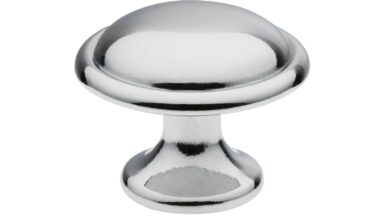 Knopf Ratingen Druckguss chrom glänzend - 28 mm lang  vor weißem Hintergrund
