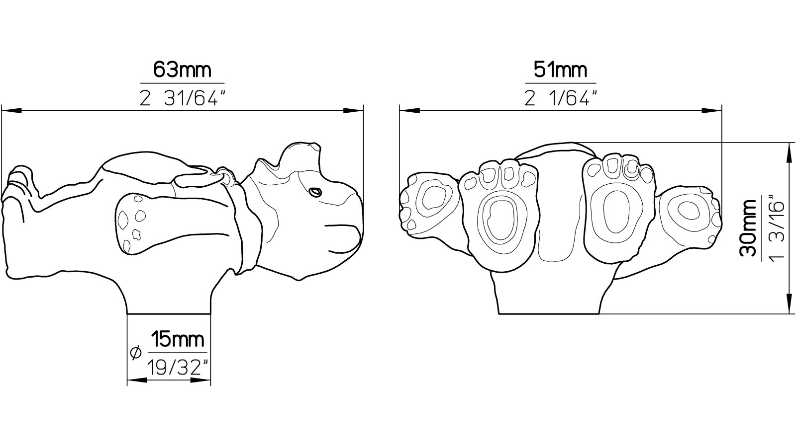 Knopf Ratzeburg Kunststoff teddy bär - 63 mm lang  vor weißem Hintergrund