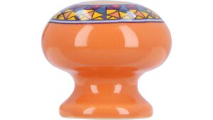 Knopf Raubling Keramik bunt pastelorange mandala - 38 mm lang  vor weißem Hintergrund