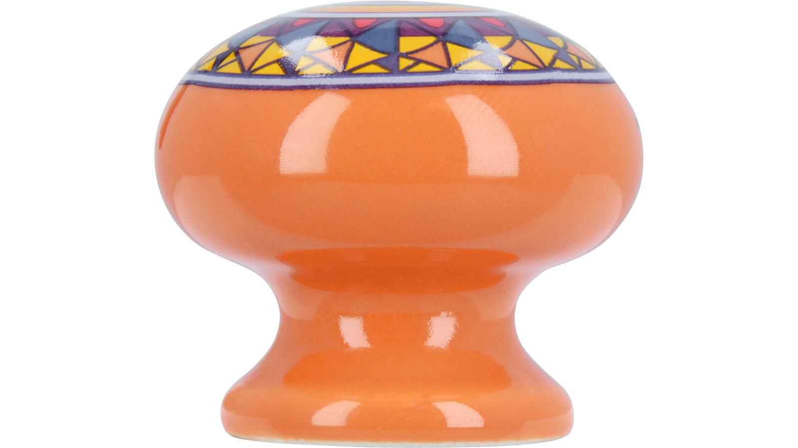 Knopf Raubling Keramik bunt pastelorange mandala - 38 mm lang  vor weißem Hintergrund
