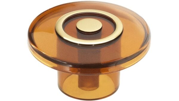 Knopf Remchingen Kunststoff orange metallfolieneffekt gold glänzend - 35 mm lang  vor weißem Hintergrund