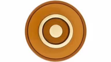 Knopf Remchingen Kunststoff orange metallfolieneffekt gold glänzend - 35 mm lang  vor weißem Hintergrund