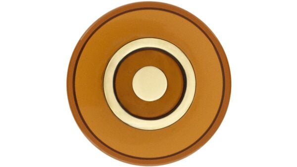 Knopf Remchingen Kunststoff orange metallfolieneffekt gold glänzend - 35 mm lang  vor weißem Hintergrund