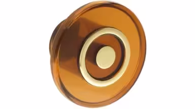 Knopf Remchingen Kunststoff orange metallfolieneffekt gold glänzend - 35 mm lang  vor weißem Hintergrund