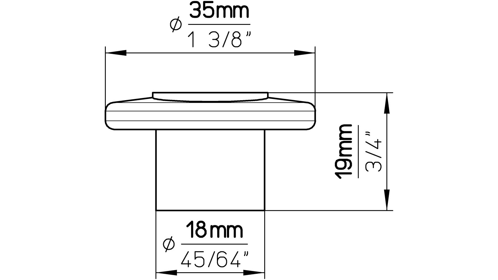 Moebelknopf-Remchingen-gold-orange-Kunststoff-laenge-35-408084-technische-zeichnung Knopf Remchingen Kunststoff orange metallfolieneffekt gold glänzend - 35 mm lang vor weißem Hintergrund