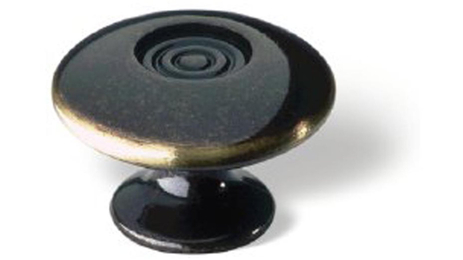 Knopf Rheine Druckguss altmessingfarbig brüniert getrommelt - 30 mm lang  vor weißem Hintergrund