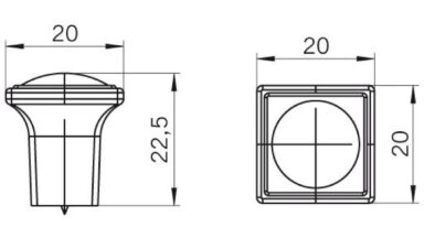 Knopf Sarstedt Druckguss alufarbig pulverbeschichtet - 20 mm lang  vor weißem Hintergrund