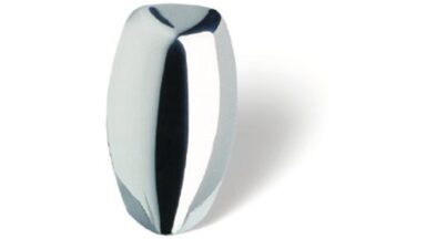 Knopf Scheeßel Kunststoff chrom glänzend - 18 mm lang  vor weißem Hintergrund