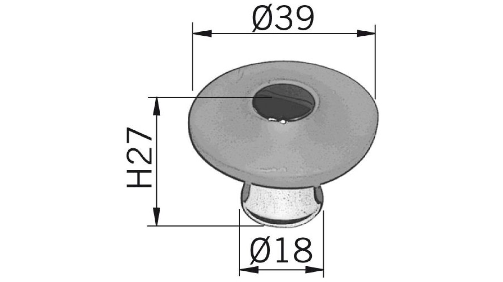 Moebelknopf-Schermbeck-chrom-blau-transparent-messing-Messing-Glas-Kunststoff-laenge-39-611846-technische-zeichnung Knopf Schermbeck Kunststoff-Messing/Metallfuß glaseffekt fernblau matt poliert verchromt - 39 mm lang vor weißem Hintergrund