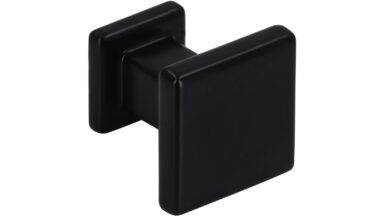 Knopf Schkopau Druckguss schwarz matt pulverbeschichtet - 20 mm lang  vor weißem Hintergrund
