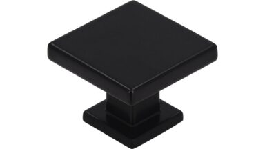 Knopf Schkopau Druckguss schwarz matt pulverbeschichtet - 30 mm lang  vor weißem Hintergrund