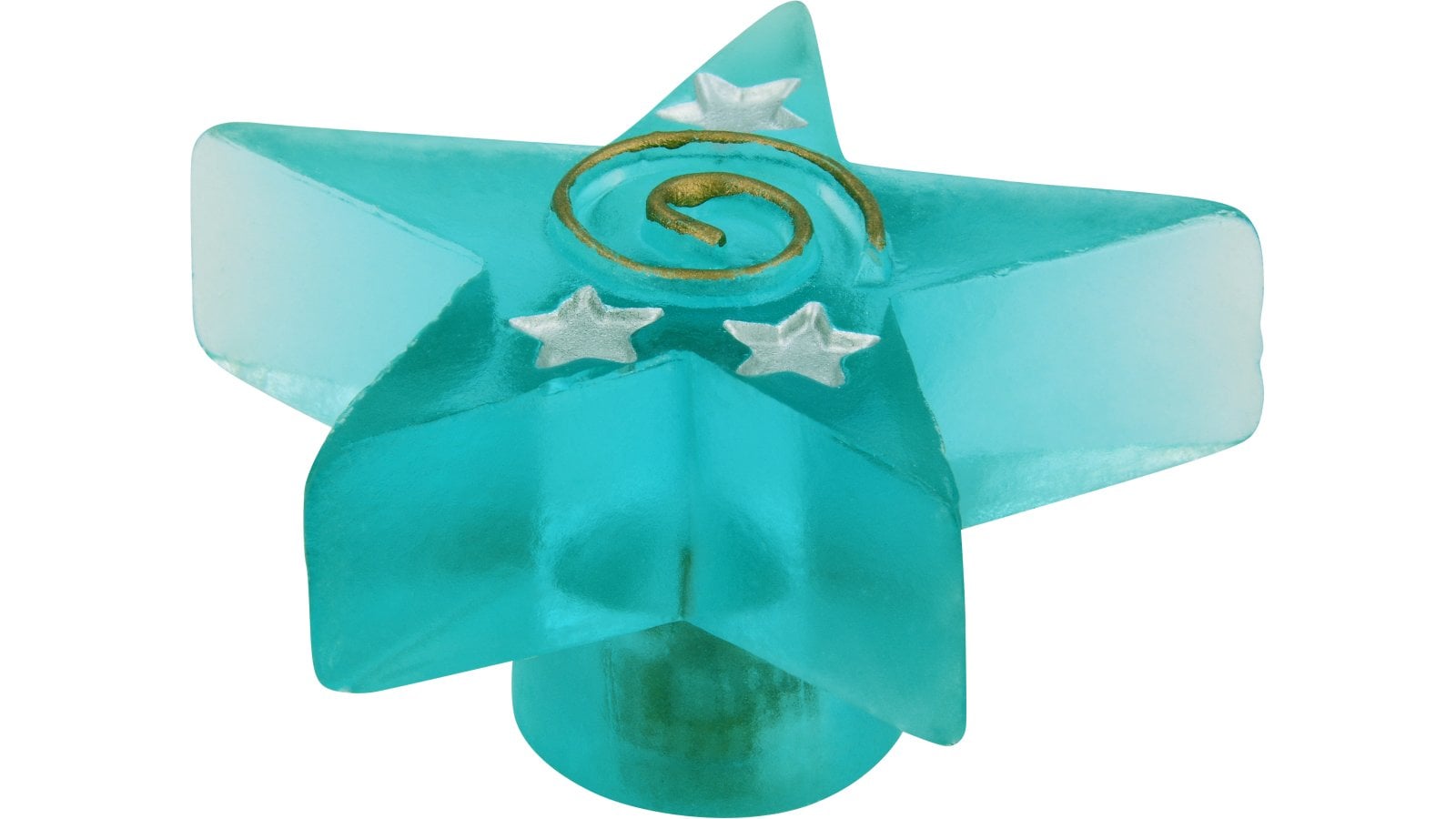 Knopf Schleiden Kunststoff blau transparent - 50 mm lang  vor weißem Hintergrund