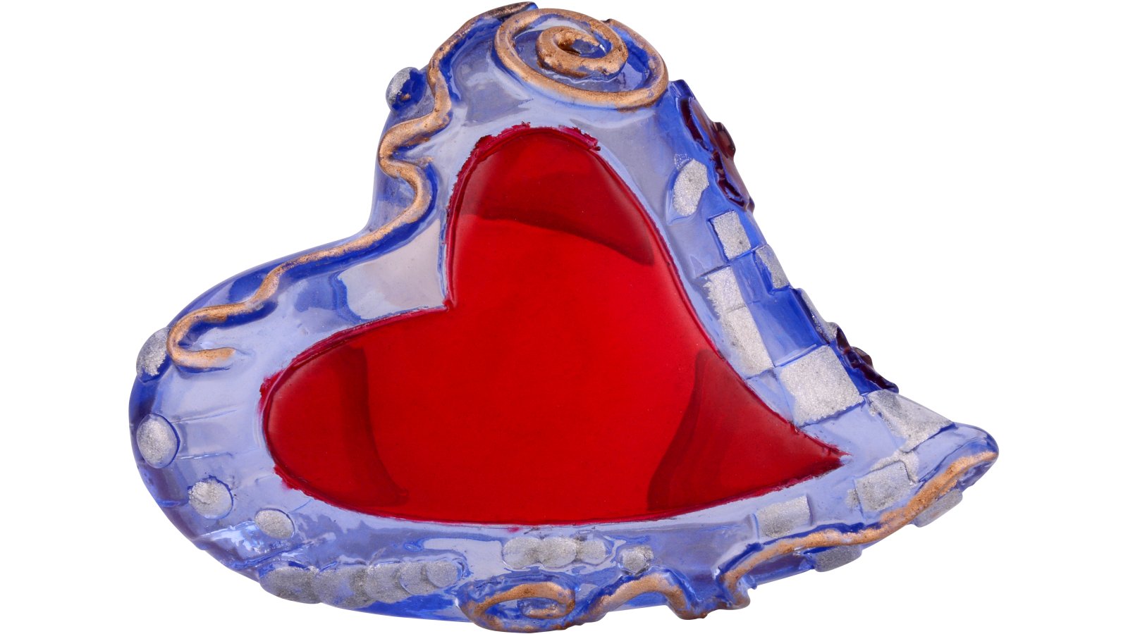 Knopf Schleiden Kunststoff blau-rot transparent - 43 mm lang  vor weißem Hintergrund