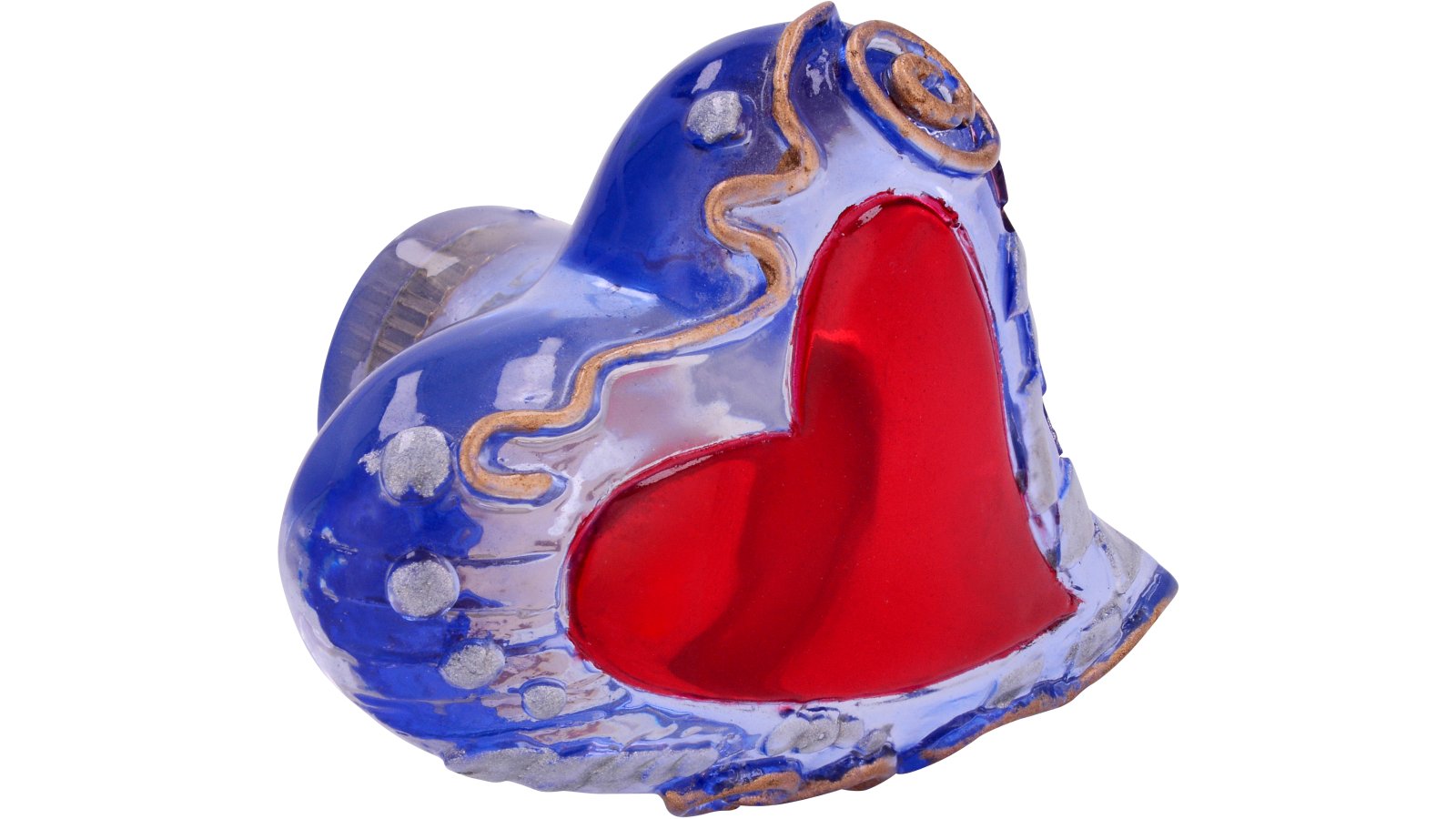 Knopf Schleiden Kunststoff blau-rot transparent - 43 mm lang  vor weißem Hintergrund