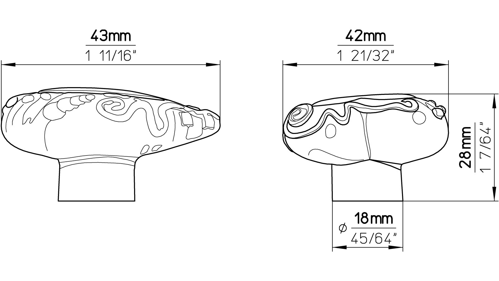 Knopf Schleiden Kunststoff blau-rot transparent - 43 mm lang  vor weißem Hintergrund