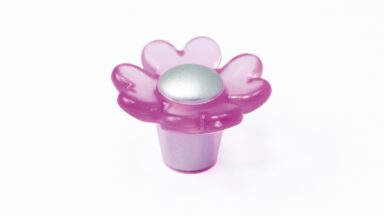 Knopf Schorfheide Kunststoff Glaseffekt - pink, Kunststoff metallisiert - weißaluminium - 32 mm lang  vor weißem Hintergrund