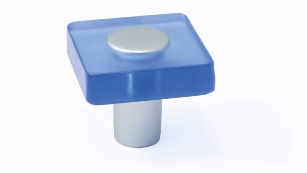 Knopf Schotten Kunststoff Glaseffekt - hellblau, Kunststoff metallisiert - weißaluminium - 30 mm lang  vor weißem Hintergrund