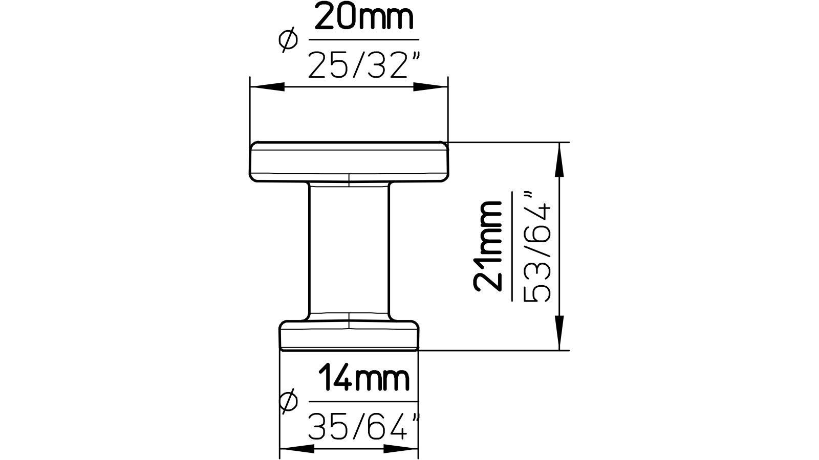 Knopf Schwieberdingen Druckguss schwarz matt pulverbeschichtet - 20 mm lang  vor weißem Hintergrund
