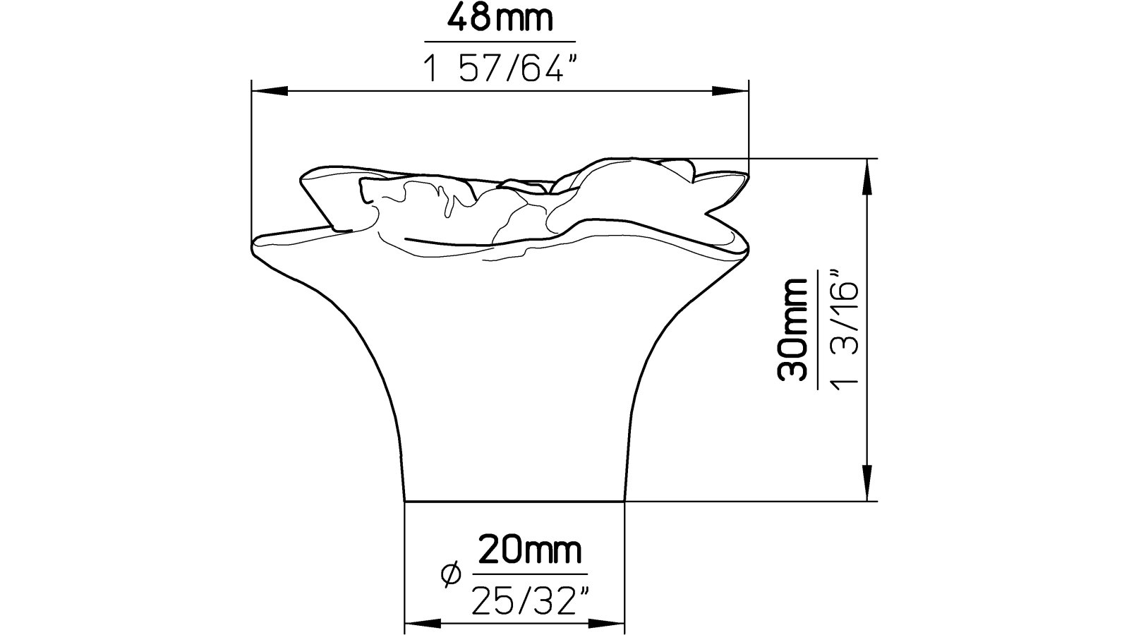 Knopf Sendenhorst Kunststoff sonnengelb - 52 mm lang  vor weißem Hintergrund