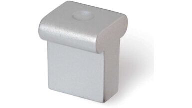 Knopf Soltau Druckguss alufarbig pulverbeschichtet - 16 mm lang vor weißem Hintergrund
