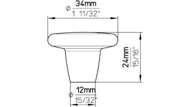 Knopf Stendal Druckguss - Kunststoff chrom matt gummieffekt schwarz - 34 mm lang  vor weißem Hintergrund