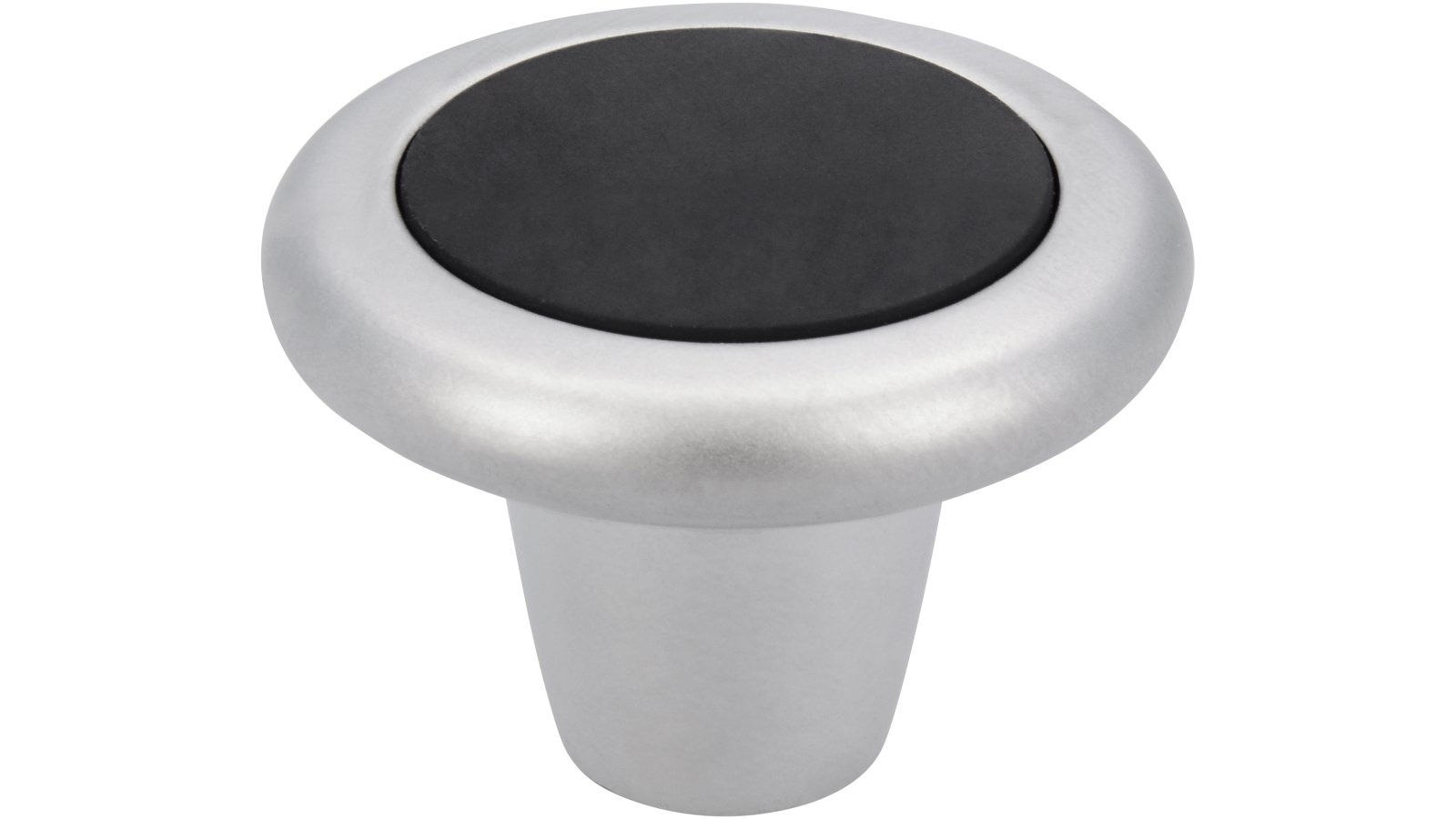 Moebelknopf-Stendal-chrom-schwarz-Kunststoff-Zinkdruckguss-laenge-34-423302 Knopf Stendal Druckguss - Kunststoff chrom matt gummieffekt schwarz - 34 mm lang vor weißem Hintergrund