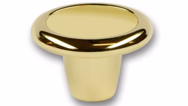 Knopf Stendal Druckguss - Kunststoff glänzend vermessingt metallisiert gold glänzend - 40 mm lang  vor weißem Hintergrund