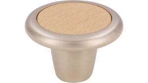 Knopf Stendal Druckguss - Kunststoff matt vernickelt bedruckt buche - 40 mm lang  vor weißem Hintergrund