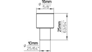 Knopf Threesixty Aluminium edelstahleffekt - 16 mm lang  vor weißem Hintergrund
