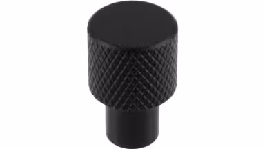 Knopf Threesixty Aluminium schwarz matt pulverbeschichtet - 16 mm lang vor weißem Hintergrund