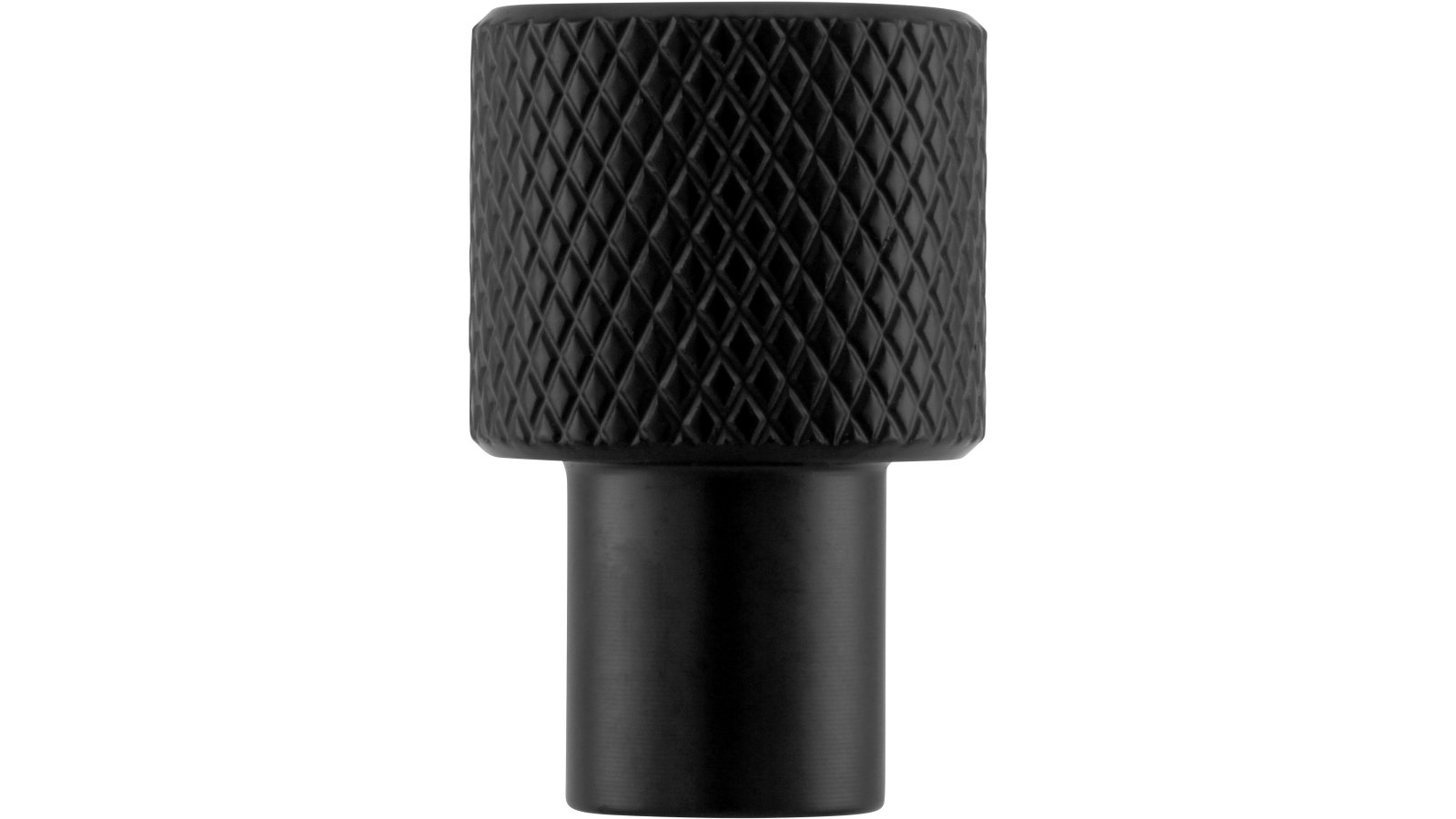 Knopf Threesixty Aluminium schwarz matt pulverbeschichtet - 16 mm lang  vor weißem Hintergrund