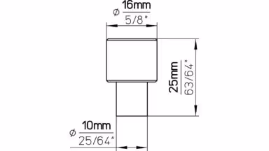 Knopf Threesixty Aluminium schwarz matt pulverbeschichtet - 16 mm lang  vor weißem Hintergrund