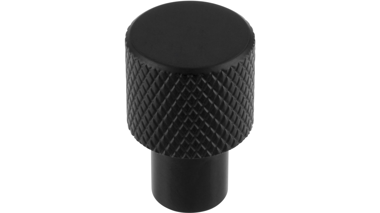 Knopf Threesixty Aluminium schwarz matt pulverbeschichtet - 16 mm lang  vor weißem Hintergrund