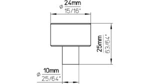 Knopf Threesixty Aluminium messing schwarz gebürstet - 24 mm lang  vor weißem Hintergrund