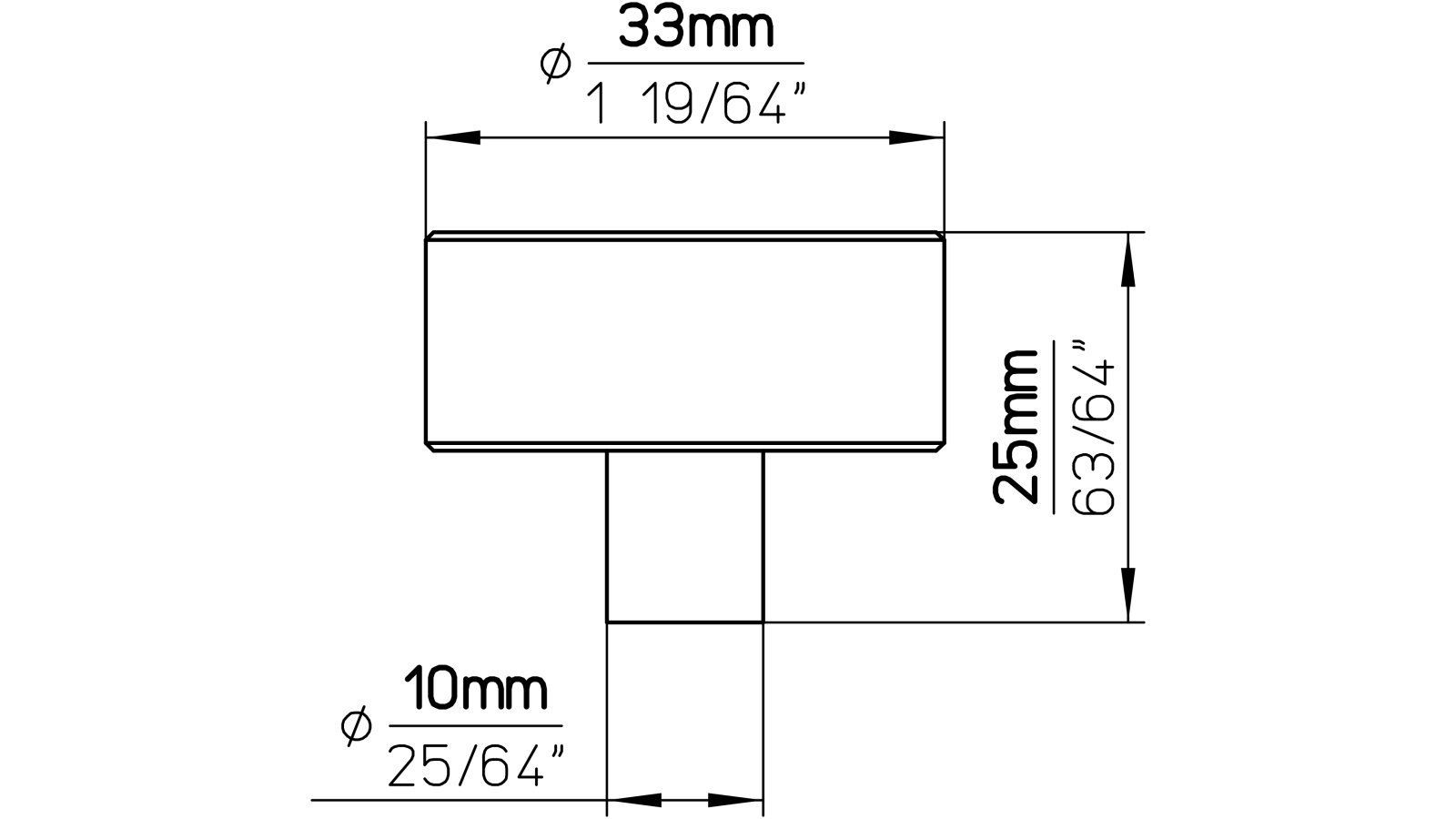 Knopf Threesixty Aluminium messing schwarz gebürstet - 33 mm lang  vor weißem Hintergrund