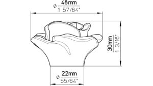 Moebelknopf-Tostedt-orange-Kunststoff-laenge-49-656794-technische-zeichnung Knopf Tostedt Kunststoff orange - 49 mm lang vor weißem Hintergrund