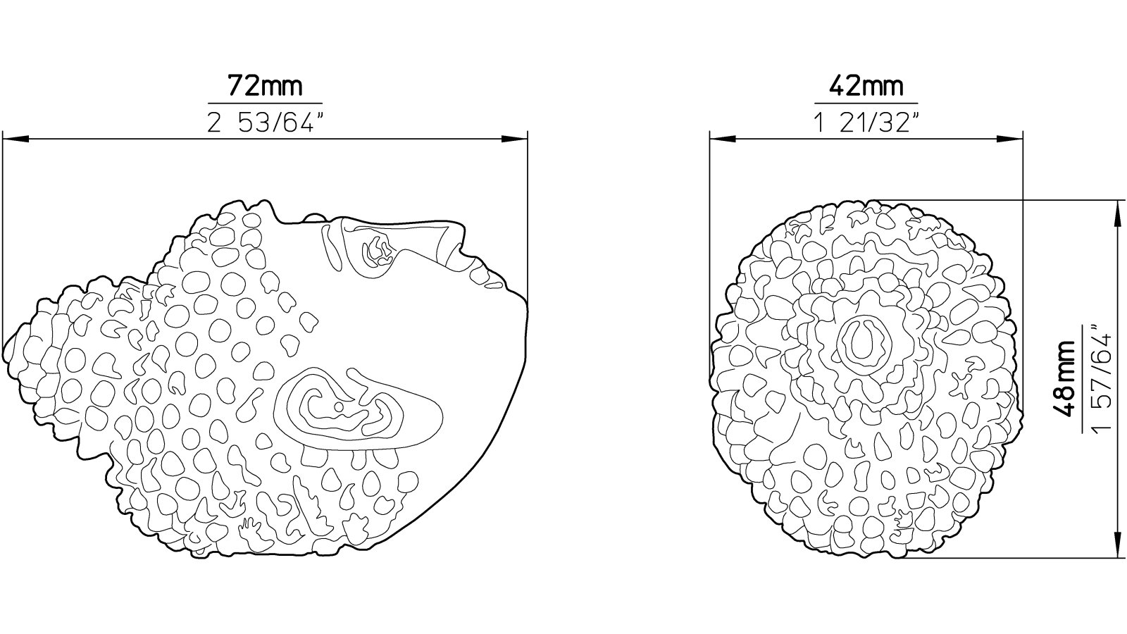 Moebelknopf-Usingen-silber-Kunststoff-laenge-74-634938-technische-zeichnung Knopf Usingen Kunststoff altsilberfarbig - 74 mm lang vor weißem Hintergrund