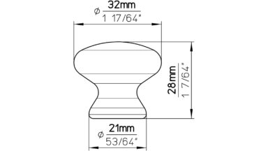 Knopf Velbert Kunststoff weißaluminium - 32 mm lang  vor weißem Hintergrund