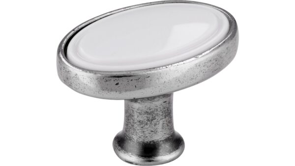 Knopf Wadern Druckguss - Kunststoff altsilberfarbig weiß - 32 mm lang vor weißem Hintergrund