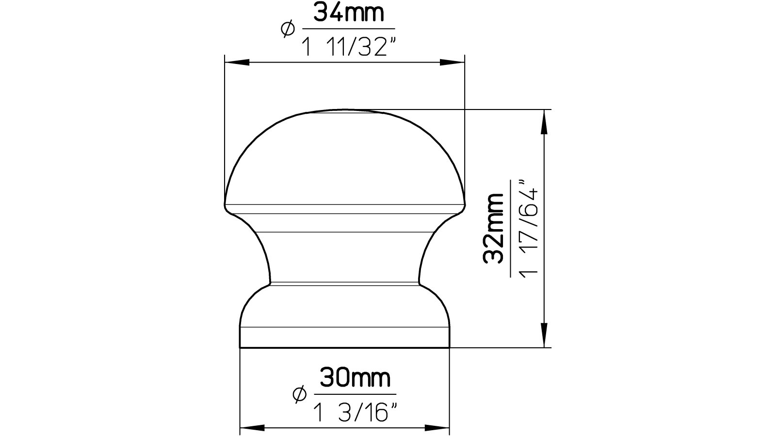 Knopf Walldürn Holz fichte roh - 34 mm lang  vor weißem Hintergrund